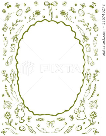 Whimsical Happy Easter and Spring Frame with cute Bunny 136740278