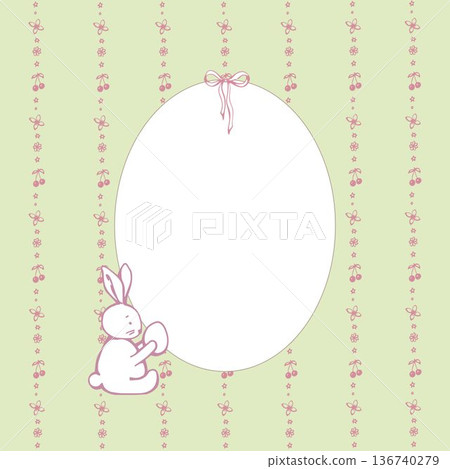 Whimsical Happy Easter and Spring Frame with cute Bunny 136740279