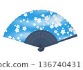 Illustration of a folding fan with cherry blossoms at night 136740431