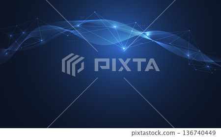 Abstract technology with molecule. Artificial intelligence concept. Flowing dot particle wave flow line. Data transfer concepts in internet. Vector illustration Abstract technology with molecule. Artificial intelligence concept. Flowing dot particle wave flow line. Data transfer concepts in internet. Vector illustration 136740449