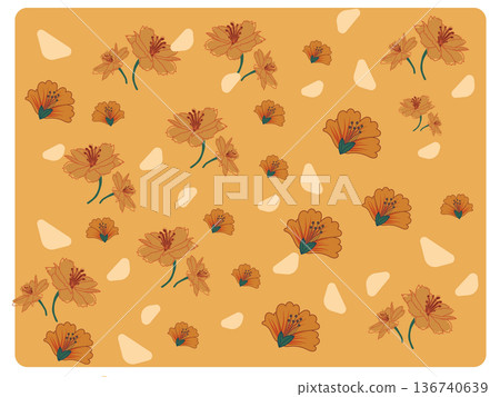 Orange Marigold Floral Frame on Grid Background 136740639