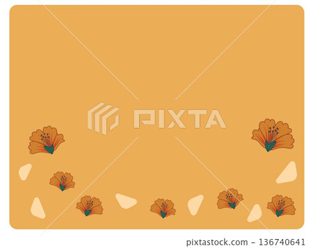 Orange Marigold Floral Frame on Grid Background 136740641