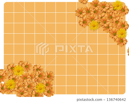Orange Marigold Floral Frame on Grid Background Orange Marigold Floral Frame on Grid Background 136740642