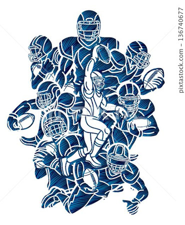 American Football Sport Players Mix Action Graphic Vector American Football Sport Players Mix Action Graphic Vector 136740677