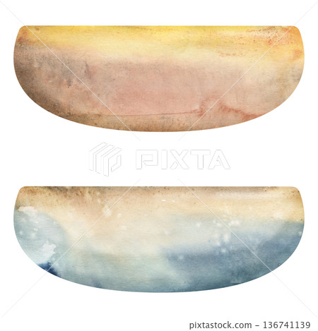 Minimal ceramic pot, terracotta clay bowl with shiny raku style glaze. Isolated illustration hand drawn in watercolor. Home decor, product mockups, sustainable design projects, plant care visuals. 136741139