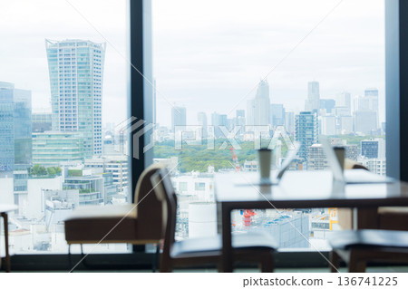 A scene with a computer in an office on a high floor A scene with a computer in an office on a high floor 136741225