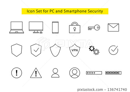 與電腦和智慧型手機安全相關的圖示集 136741740