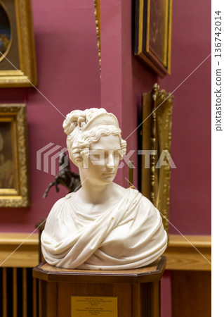02.02.2026 - Minsk, Belarus - a sculpture bust of a Mariya Baryatinskaya on display of the museum 02.02.2026 - Minsk, Belarus - a sculpture bust of a Mariya Baryatinskaya on display of the museum 136742014