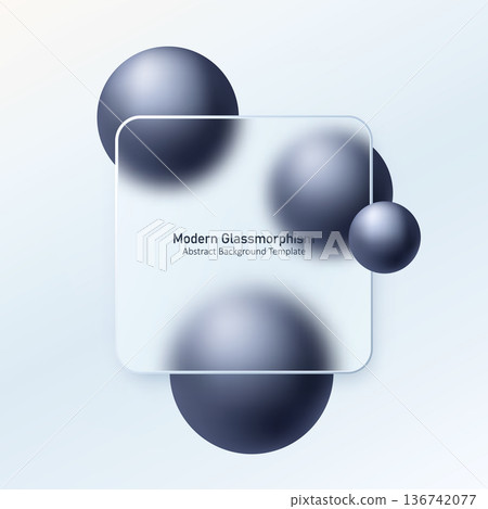 Glass morphism abstract background with frosted panel and gradient spheres. Glass morphism abstract background with frosted panel and gradient spheres. 136742077