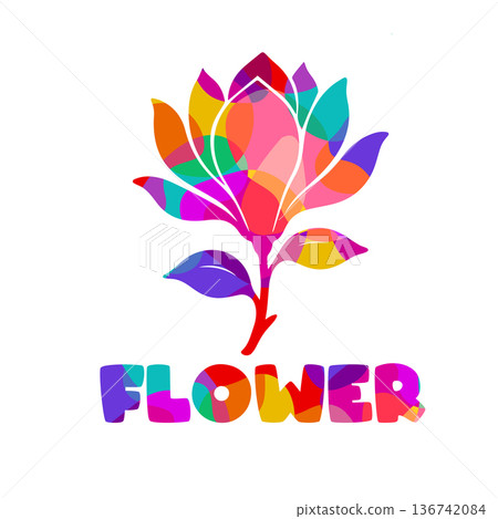 Colorful flower on a white background. Hand drawn. Not AI, vector illustration 136742084