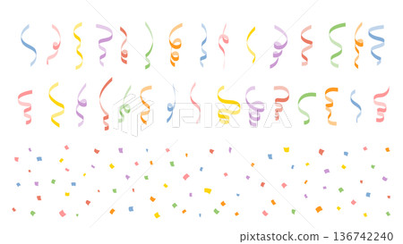 彩色紙屑和旋轉絲帶向量圖集 136742240