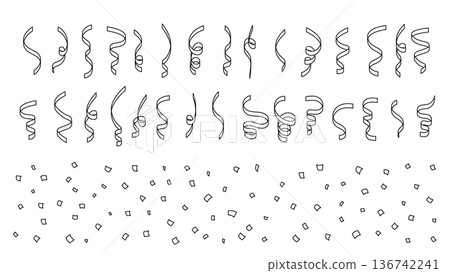 單色五彩紙屑和旋轉絲帶向量圖集 136742241