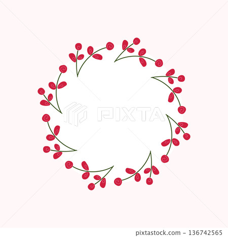 Red Berry Wreath Illustration Decorative Botanical Circle Frame 136742565