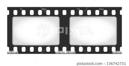 Double film strip frame template with two empty slots, vintage cinema reel with vignette overlay effect. Modern retro vector illustration isolated on transparent background 136742731