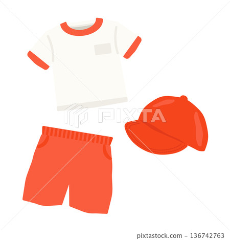 Illustration set of red gym clothes and red hat 136742763