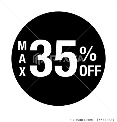 "MAX 35% OFF" logo, circular, white text, transparent background, monochrome "MAX 35% OFF" logo, circular, white text, transparent background, monochrome 136742885
