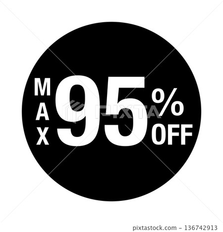 "MAX 95% OFF" logo, circular, white text, transparent background, monochrome "MAX 95% OFF" logo, circular, white text, transparent background, monochrome 136742913