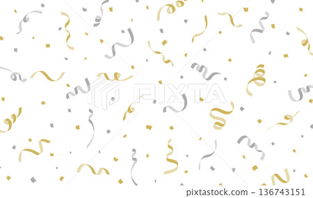 Gorgeous background material of gold and silver confetti and twirling ribbons Gorgeous background material of gold and silver confetti and twirling ribbons 136743151