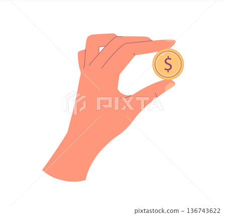 Hand holding gold coin. Finance, wealth, savings concept. Flat isolated vector illustration Hand holding gold coin. Finance, wealth, savings concept. Flat isolated vector illustration 136743622