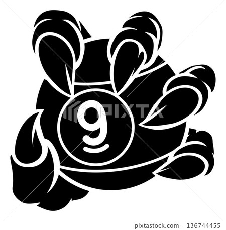 Claw Hand and 9 Ball Nine Ball Pool Cartoon Mascot Claw Hand and 9 Ball Nine Ball Pool Cartoon Mascot 136744455