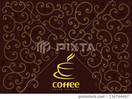 coffee logo and background with swirl line coffee logo and background with swirl line 136744497