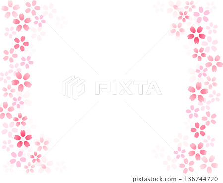 Spring illustration material: Beautiful frame with falling cherry blossoms 5 136744720
