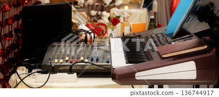 Electronic keyboard and audio mixer setup 136744917