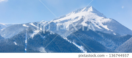 ski slopes in Bansko, Bulgaria winter banner 136744937