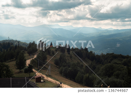 Mountain Road Through Green Hills and Forest Mountain Road Through Green Hills and Forest 136744987