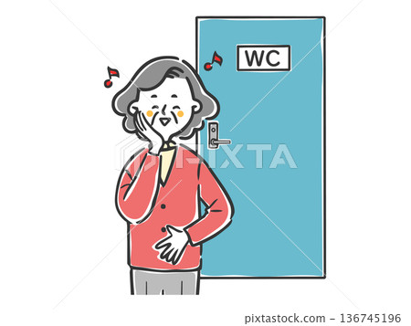 Senior woman feeling refreshed in the toilet, upper body, vector Senior woman feeling refreshed in the toilet, upper body, vector 136745196