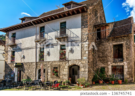 Beautiful village Hecho in the pyrenees mountains Huesca Spain E Beautiful village Hecho in the pyrenees mountains Huesca Spain E 136745741