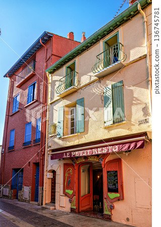 City old town of Collioure in France. Village next to Mediterran City old town of Collioure in France. Village next to Mediterran 136745781