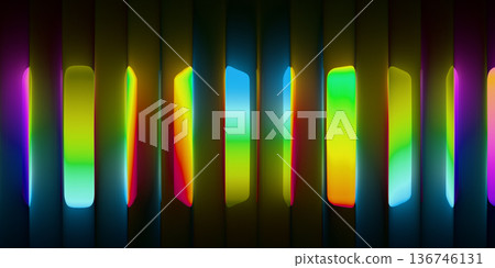 Glass abstract background color light gradient 3d render rainbow composition. Futuristic geometric neon shapes with iridescent refraction and prism glow for modern technology wallpaper Glass abstract background color light gradient 3d render rainbow composition. Futuristic geometric neon shapes with iridescent refraction and prism glow for modern technology wallpaper 136746131