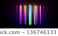 Abstract 3D glass shape with rainbow iridescent refraction and light dispersion on a dark background. 136746133