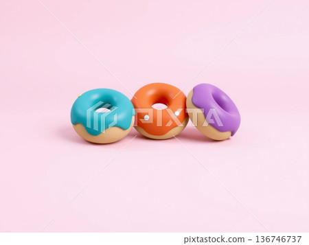 Colorful Doughnuts on a Pastel Pink Background Colorful Doughnuts on a Pastel Pink Background 136746737