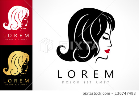 Woman face and hair logo. Beauty saloon design Woman face and hair logo. Beauty saloon design 136747498