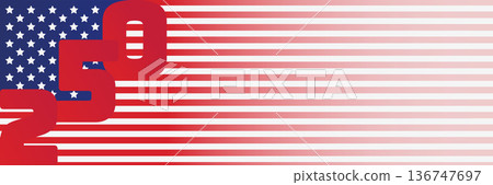 250 Years America Anniversary horizontal background template with copy space for text. Independence day of America, 4th of July, Greeting card, banner design with stripes and stars Vector illustration 136747697