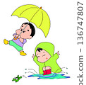 Children playing in the rainy season 136747807
