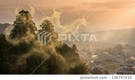 Devil-shaped cedar pollen attacks nearby town (AI-generated image) 136747810