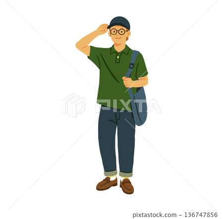 A man wearing a green polo shirt and jeans 136747856