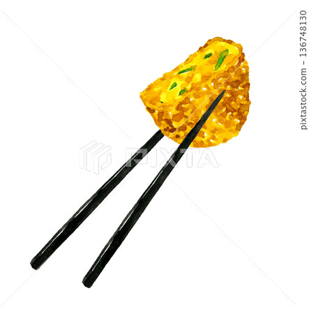 用筷子夾著的南瓜丸子－手繪水彩食物插畫 136748130