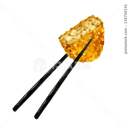 用筷子夾著炸丸子-手繪水彩食物與美食插圖 用筷子夾著炸丸子-手繪水彩食物與美食插圖 136748142