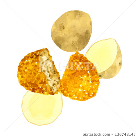 Croquettes and potatoes set - Hand-drawn watercolor illustration of food Croquettes and potatoes set - Hand-drawn watercolor illustration of food 136748145