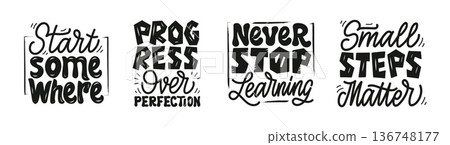 Handwritten Motivational Lettering Set about Growth and Personal Development for Posters and Apparel Featuring. Popular Quotes Start Somewhere, Never Stop Learning, Progress Over Perfection, Small Handwritten Motivational Lettering Set about Growth and Personal Development for Posters and Apparel Featuring. Popular Quotes Start Somewhere, Never Stop Learning, Progress Over Perfection, Small 136748177