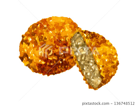 肉末排烹飪/食物手繪水彩插畫素材 136748512