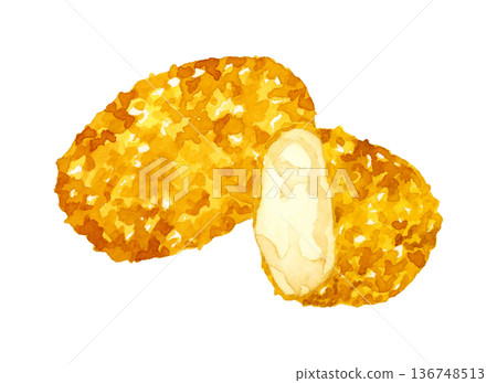 蟹肉奶油炸丸子 - 手繪水彩美食插畫 136748513