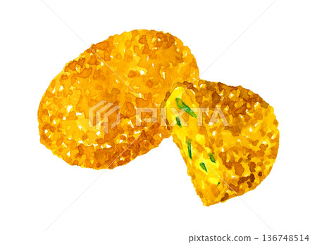 南瓜炸丸子 - 手繪水彩食物插畫 136748514