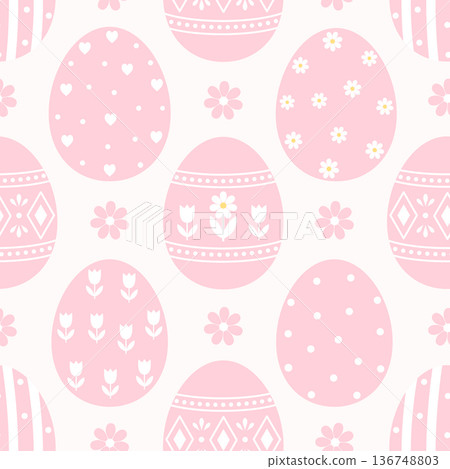 Seamless pattern with pink Easter eggs on a pastel background. Seamless pattern with pink Easter eggs on a pastel background. 136748803