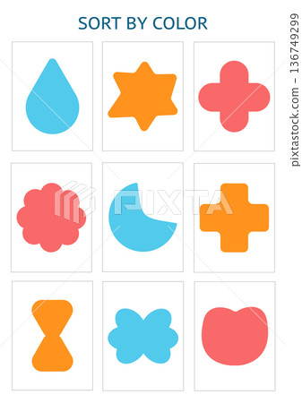 Color Sorting Printable Cards with Abstract Shapes 136749299
