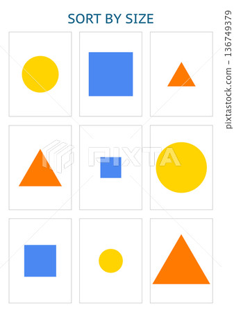 Size Sorting Printable Worksheet with Geometric Shapes Size Sorting Printable Worksheet with Geometric Shapes 136749379